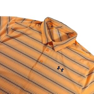 Under Armour Mens XXL Polo Shirt Heatgear Loose Fit Orange Stripe Athletic Golf